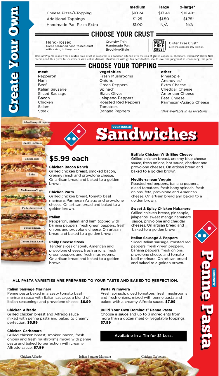 Domino'S Sandwiches Menu With Prices