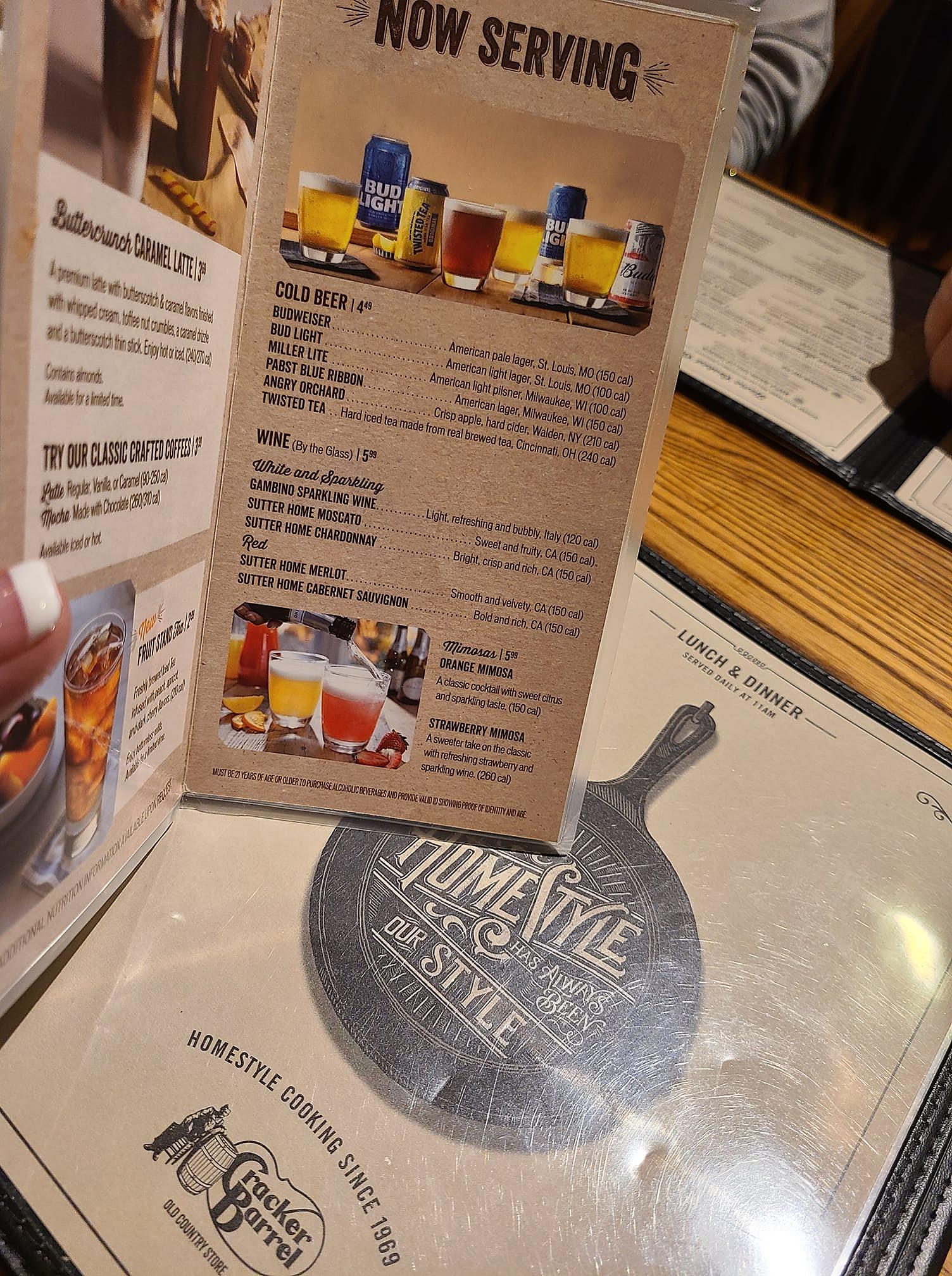 Cracker Barrel Alcohol Menu