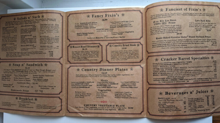 Cracker Barrel Old Menu