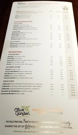 Olive Garden Wine Menu