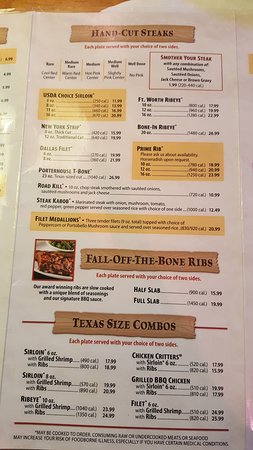 Texas Roadhouse Steak Menu